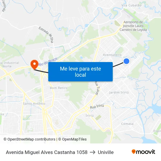 Avenida Miguel Alves Castanha 1058 to Univille map