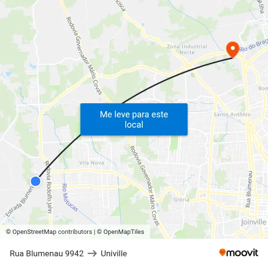 Rua Blumenau 9942 to Univille map