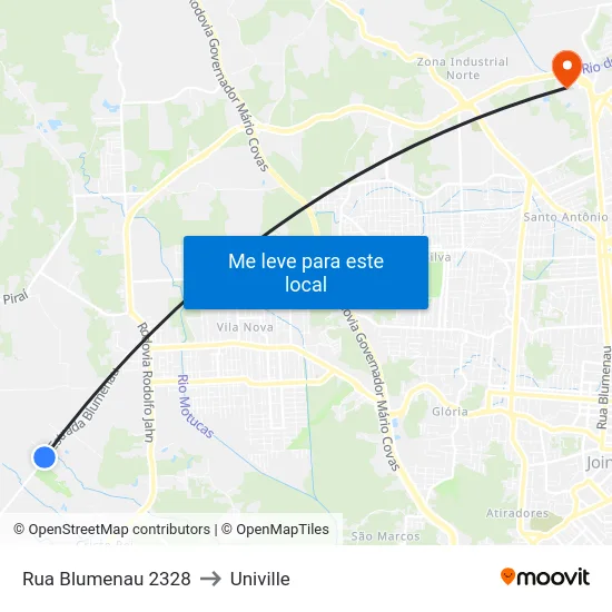 Rua Blumenau 2328 to Univille map