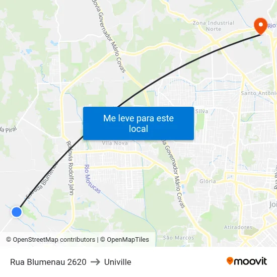 Rua Blumenau 2620 to Univille map