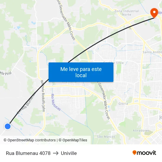 Rua Blumenau 4078 to Univille map