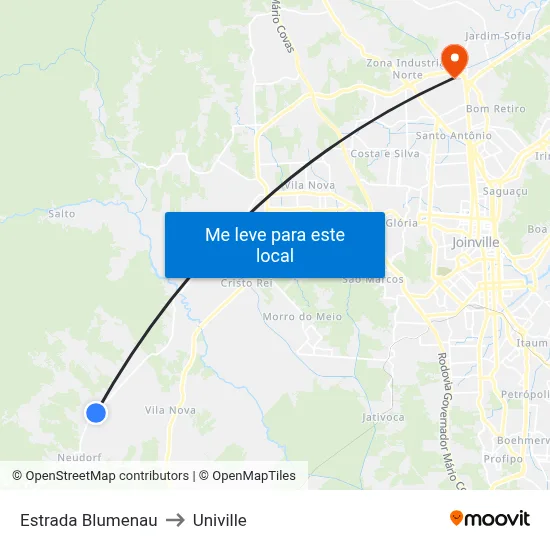 Estrada Blumenau to Univille map