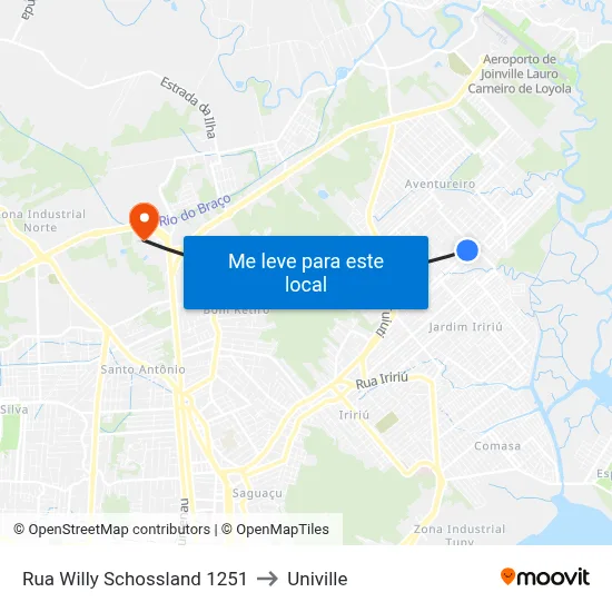 Rua Willy Schossland 1251 to Univille map