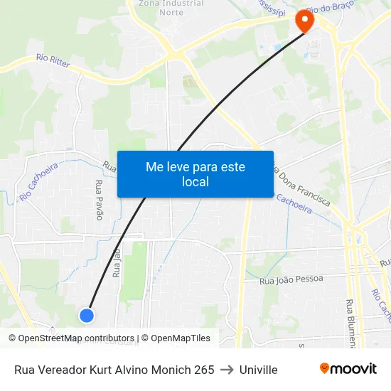 Rua Vereador Kurt Alvino Monich 265 to Univille map