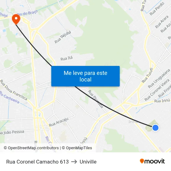 Rua Coronel Camacho 613 to Univille map