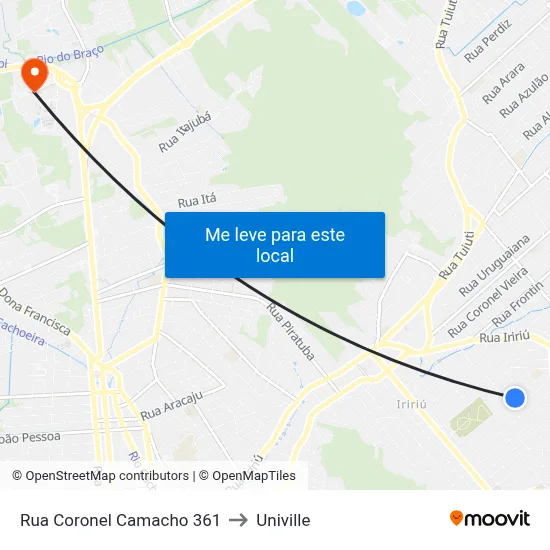 Rua Coronel Camacho 361 to Univille map