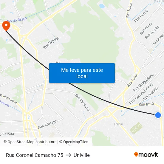 Rua Coronel Camacho 75 to Univille map