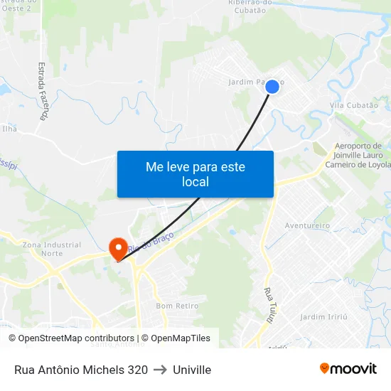 Rua Antônio Michels 320 to Univille map
