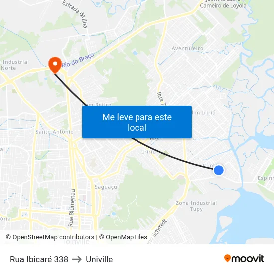 Rua Ibicaré 338 to Univille map