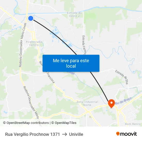 Rua Vergílio Prochnow 1371 to Univille map