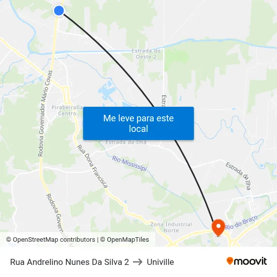 Rua Andrelino Nunes Da Silva 2 to Univille map