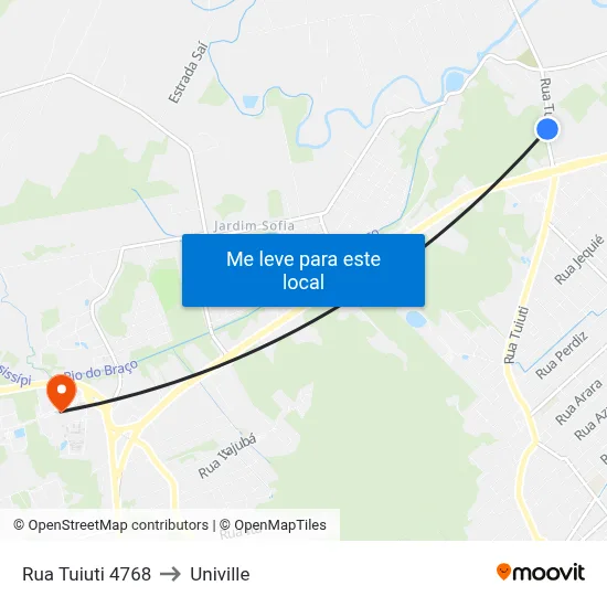 Rua Tuiuti 4768 to Univille map