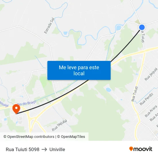 Rua Tuiuti 5098 to Univille map