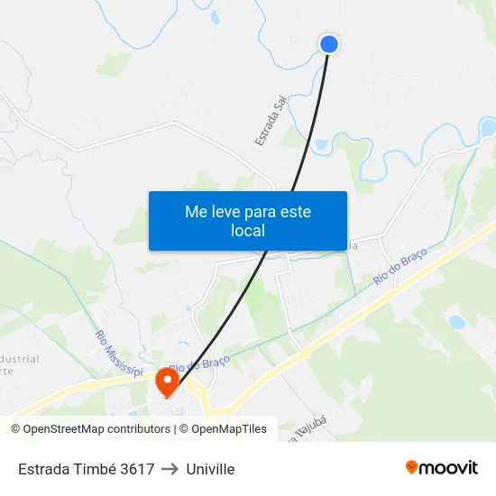 Estrada Timbé 3617 to Univille map