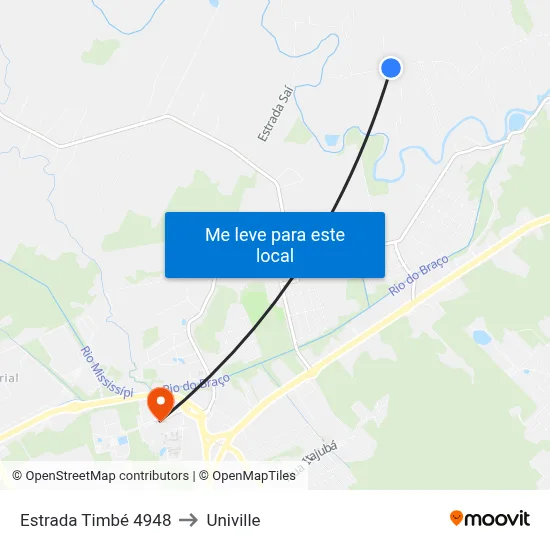 Estrada Timbé 4948 to Univille map