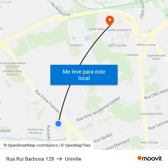 Rua Rui Barbosa 128 to Univille map