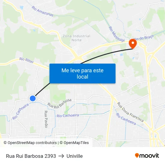 Rua Rui Barbosa 2393 to Univille map