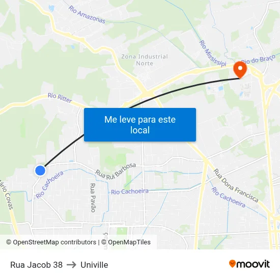 Rua Jacob 38 to Univille map