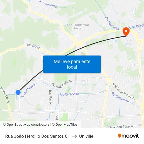 Rua João Hercílio Dos Santos 61 to Univille map