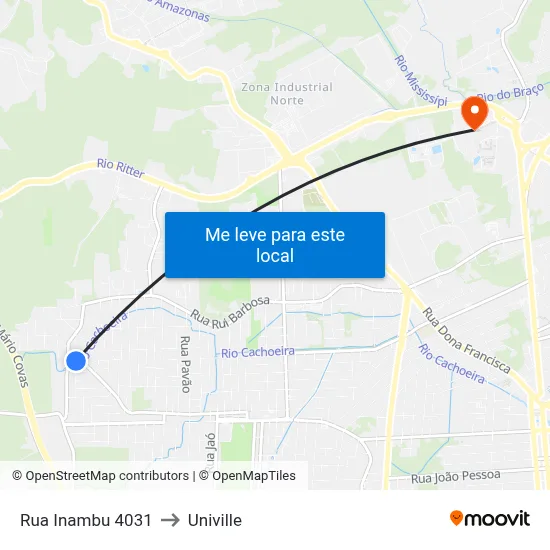 Rua Inambu 4031 to Univille map