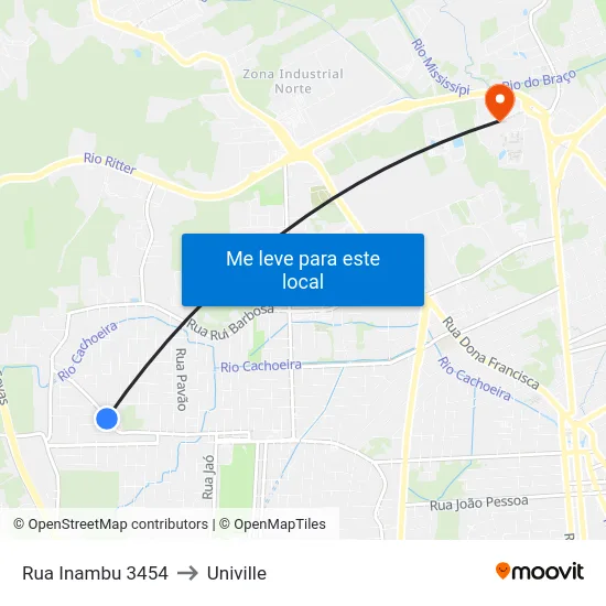 Rua Inambu 3454 to Univille map