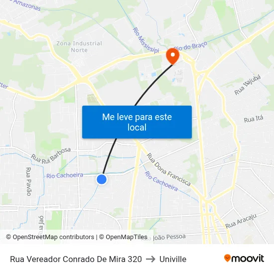 Rua Vereador Conrado De Mira 320 to Univille map