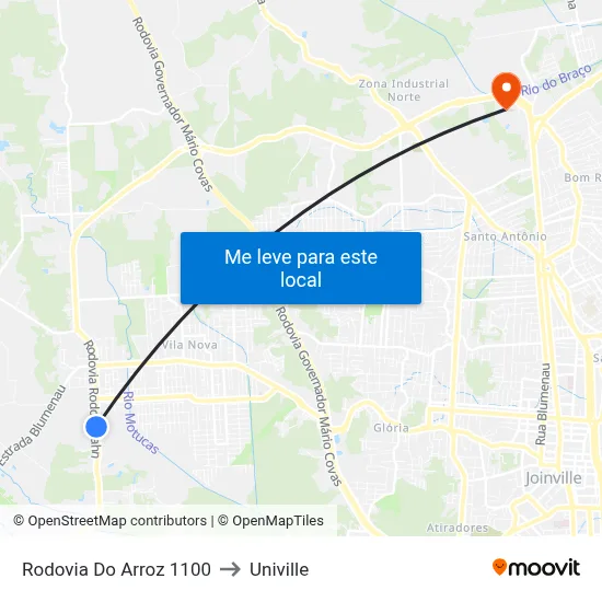 Rodovia Do Arroz 1100 to Univille map