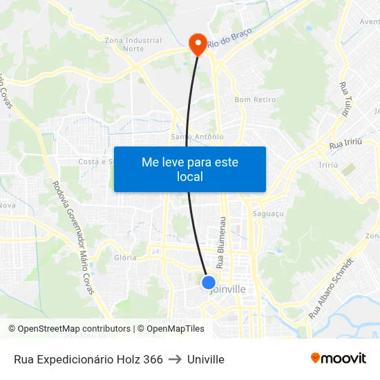 Rua Expedicionário Holz 366 to Univille map