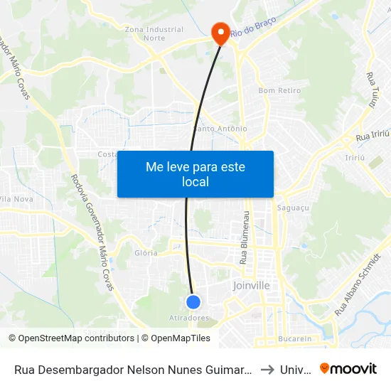 Rua Desembargador Nelson Nunes Guimarães 800 to Univille map