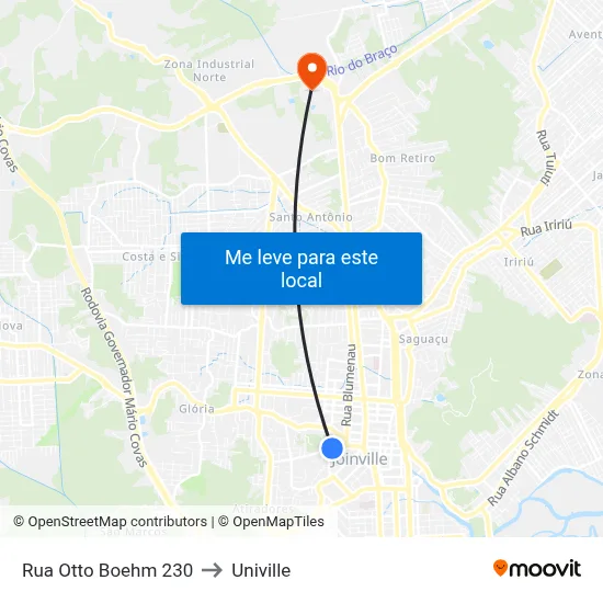 Rua Otto Boehm 230 to Univille map