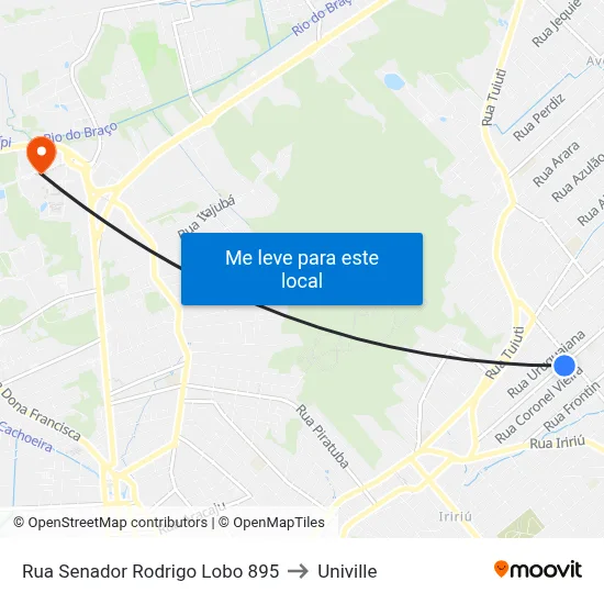 Rua Senador Rodrigo Lobo 895 to Univille map