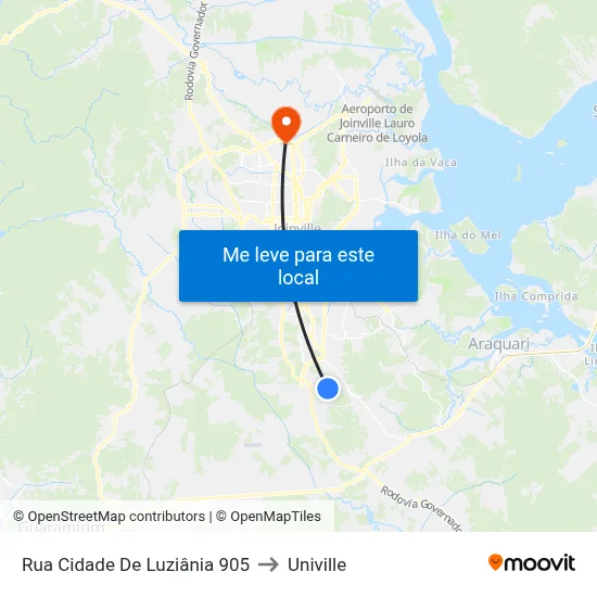Rua Cidade De Luziânia 905 to Univille map
