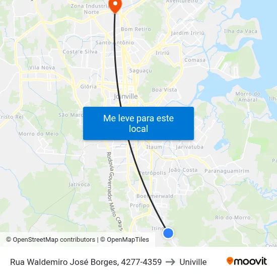 Rua Waldemiro José Borges, 4277-4359 to Univille map