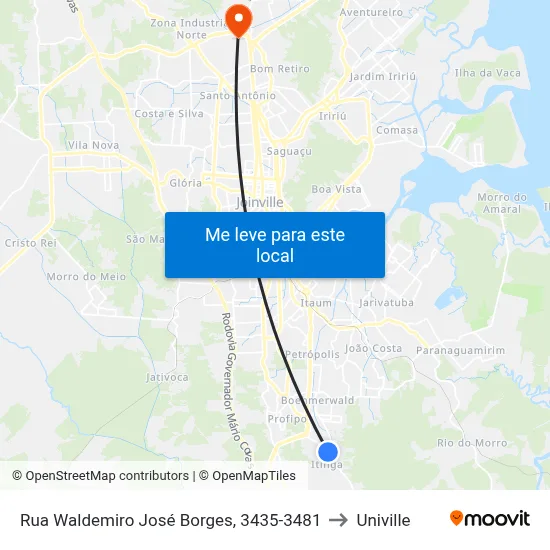 Rua Waldemiro José Borges, 3435-3481 to Univille map