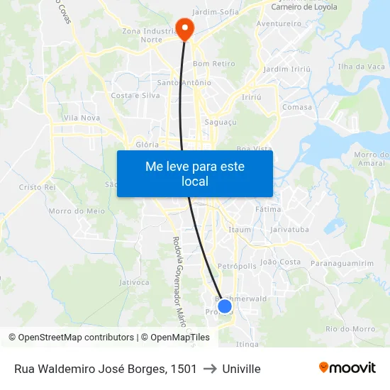 Rua Waldemiro José Borges, 1501 to Univille map