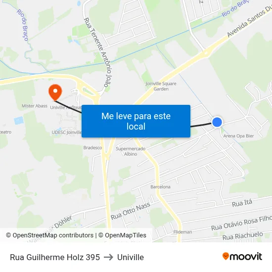 Rua Guilherme Holz 395 to Univille map