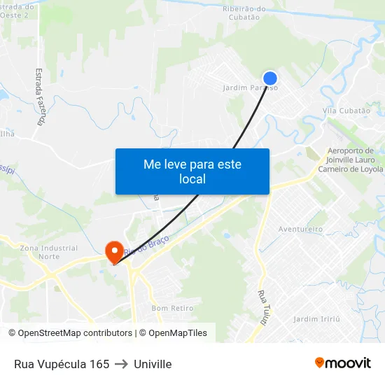 Rua Vupécula 165 to Univille map
