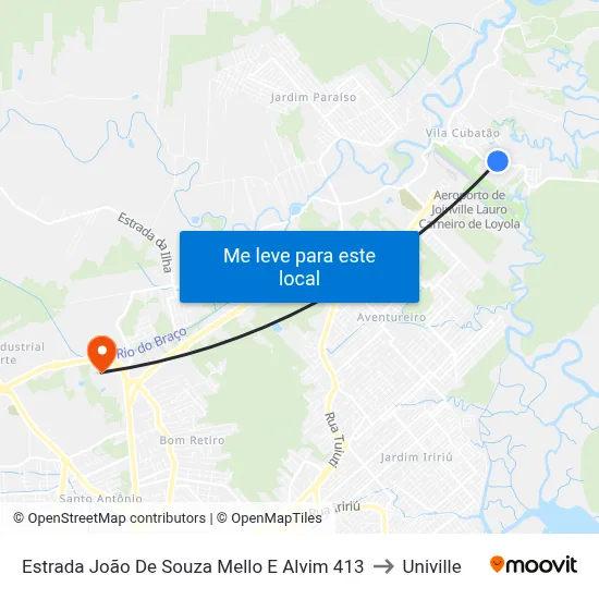 Estrada João De Souza Mello E Alvim 413 to Univille map
