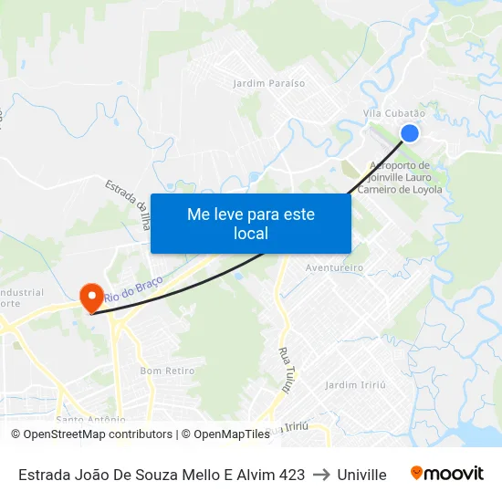 Estrada João De Souza Mello E Alvim 423 to Univille map
