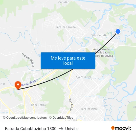 Estrada Cubatãozinho 1300 to Univille map