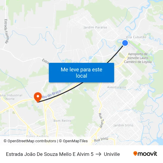Estrada João De Souza Mello E Alvim 5 to Univille map