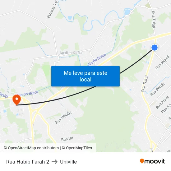 Rua Habib Farah 2 to Univille map