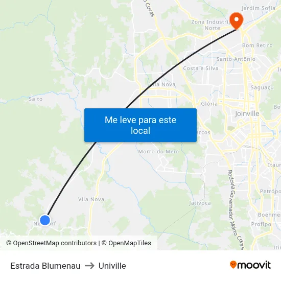 Estrada Blumenau to Univille map