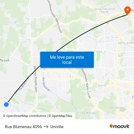 Rua Blumenau 4096 to Univille map
