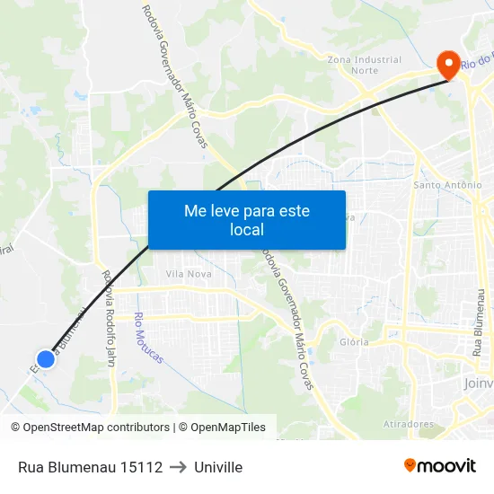 Rua Blumenau 15112 to Univille map