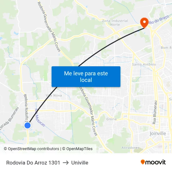 Rodovia Do Arroz 1301 to Univille map