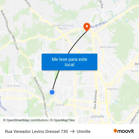 Rua Vereador Levino Dressel 730 to Univille map