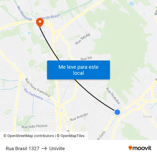 Rua Brasil 1327 to Univille map