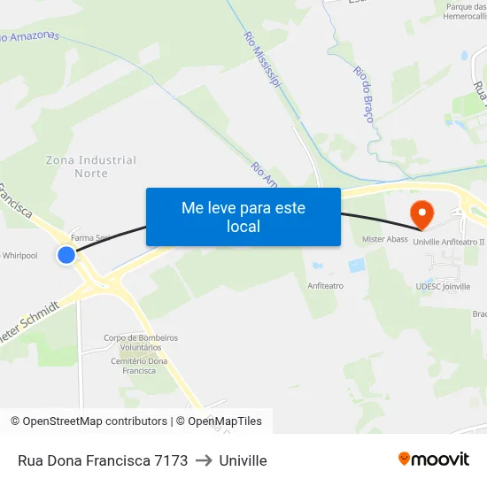 Rua Dona Francisca 7173 to Univille map