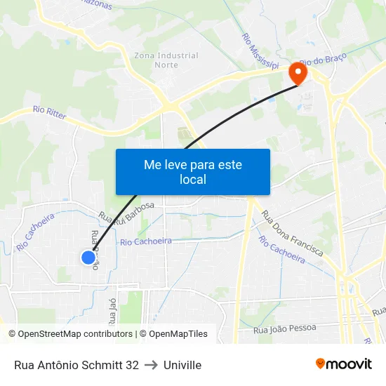 Rua Antônio Schmitt 32 to Univille map